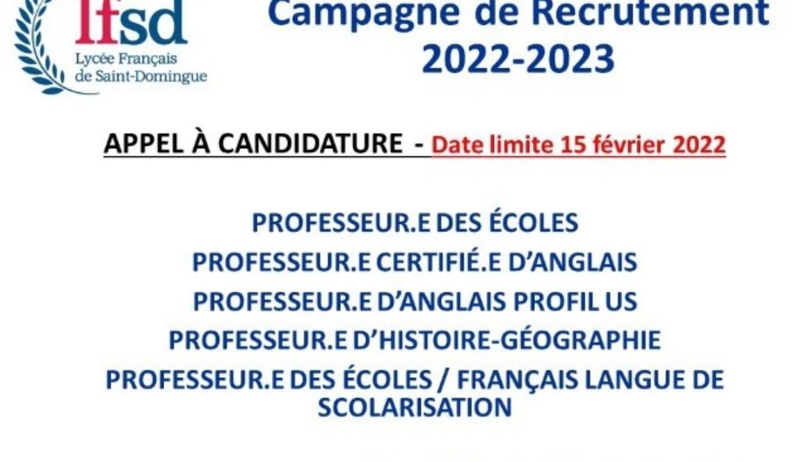 Appel a Candidature - Campagne 2022 2023 le 15.12.21