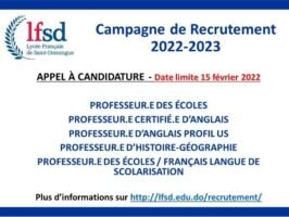 Appel a Candidature - Campagne 2022 2023 le 15.12.21